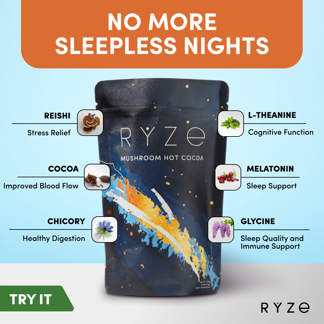 RYZE Hot Cocoa - with 6 Sleep Superfoods to Help Fall Asleep and Stay Asleep - Bright Touch